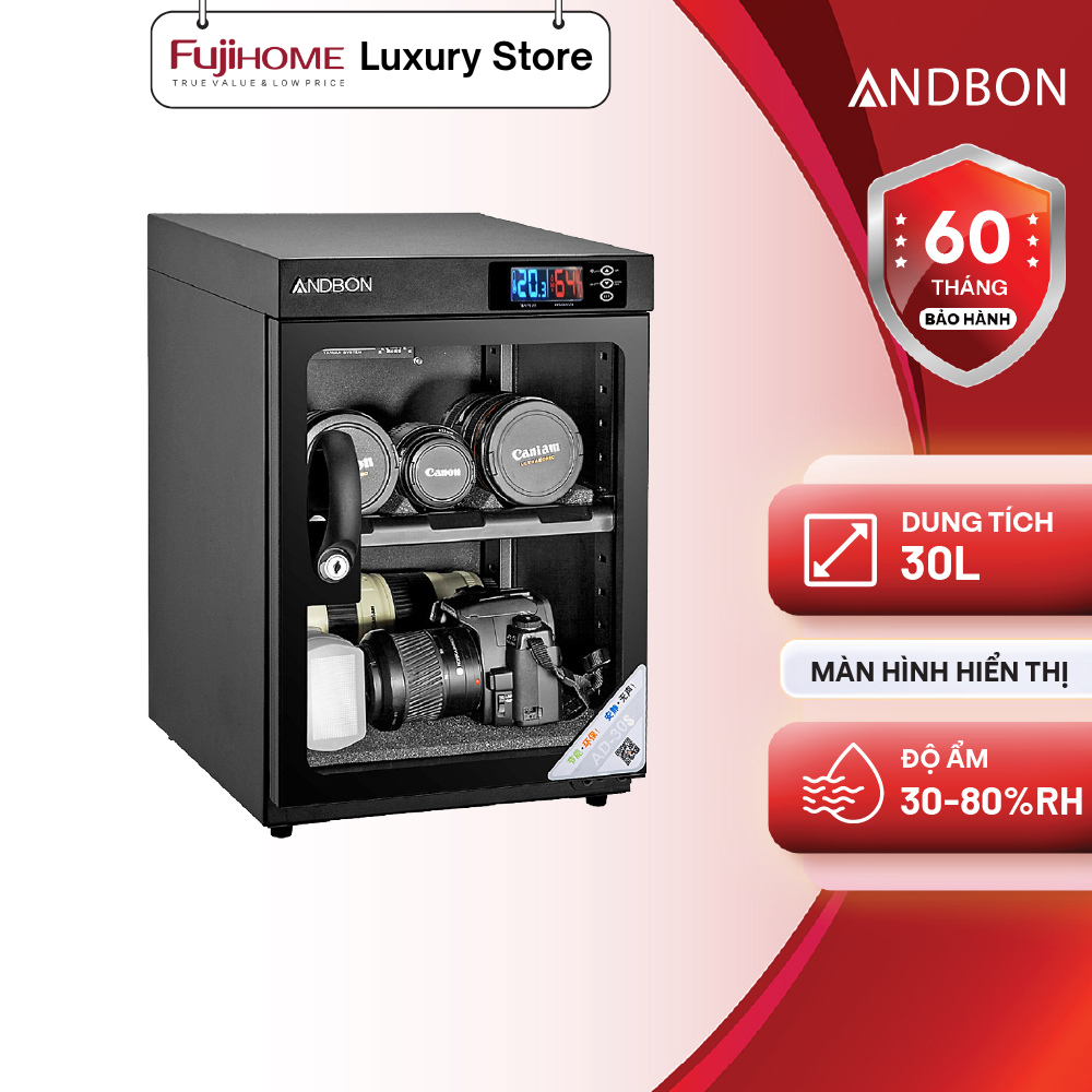 Tủ chống ẩm ANDBON AD-30S dung tích 30L - Có ổ khóa bảo vệ - Màn hình LED kép - Bảo hành Toàn Quốc