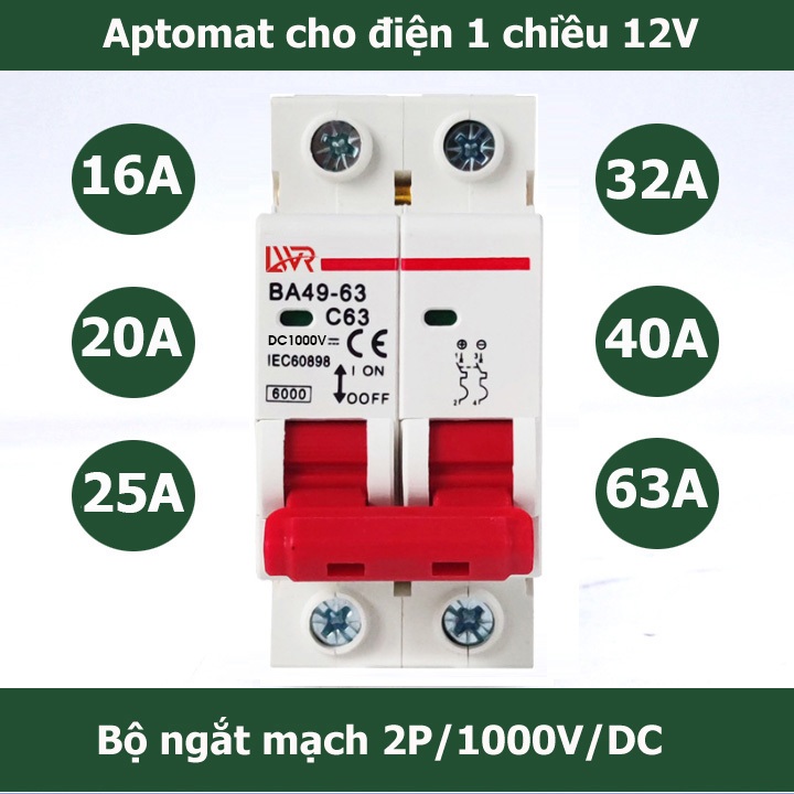 Cầu dao -CB DC 1000V 16A/20A/25A/32A/40A/63A /125A cho điện năng lượng mặt trời solar LWR - aptomat 
