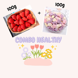  Combo 200g ăn vặt gồm 100g dâu tây sấy giòn 100g viên sc  snack sấy khô 