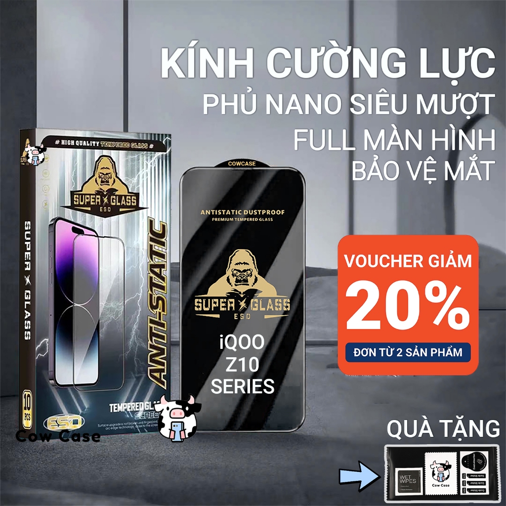Cường lực IQOO Z10 Turbo pro, Z10 Turbo, Z10x Cow case full màn | Miếng kính dán bảo vệ màn hình cho