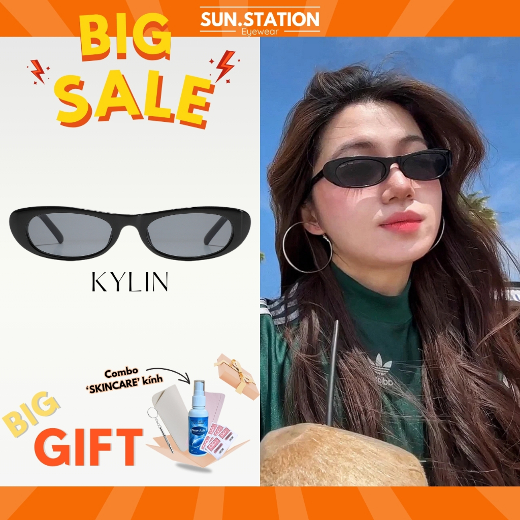 Kính thời trang nữ nam gọng chữ nhật nhỏ SUNSTATION, Kính râm sang chảnh hot trend, kính đen ngầu đi