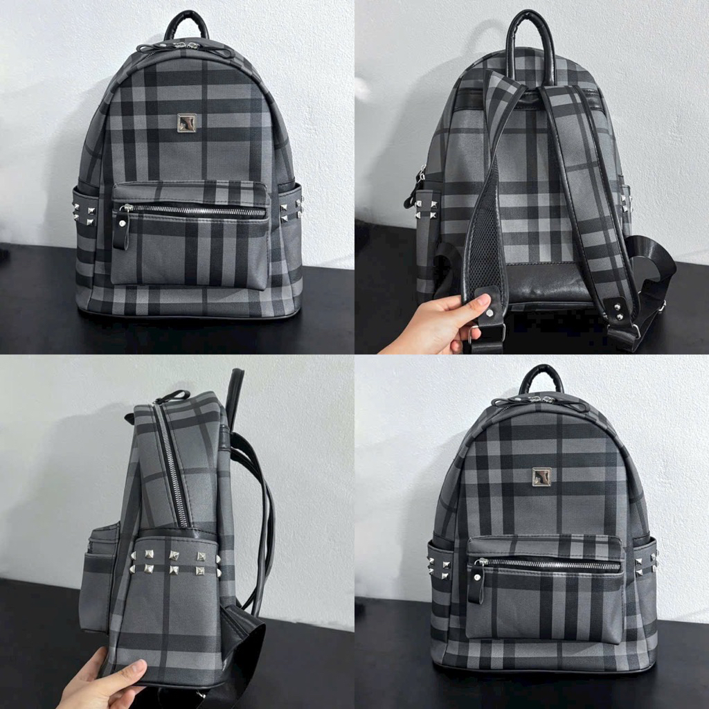 Balo Boy Phố Caro Đen Xám Ngầu Da Pu