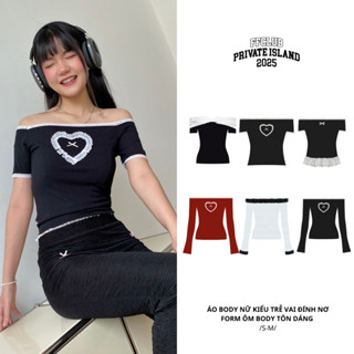  Áo body nữ kiểu Trễ vai đính nơ form ôm body tôn dáng FFCLUB mix 