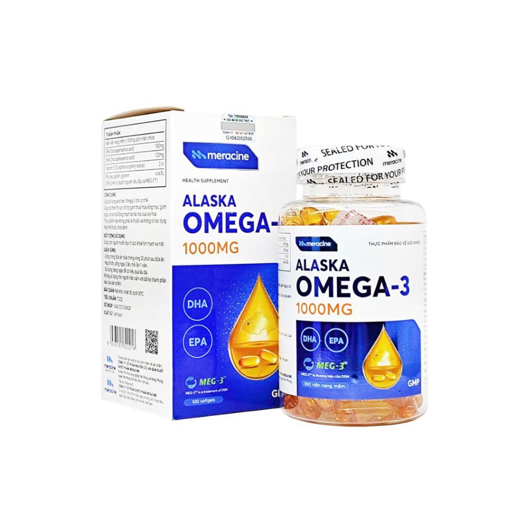 Alaska Omega 3 1000mg Meracine - Hỗ trợ cải thiện thị lực & giảm nguy cơ xơ vữa động mạch
