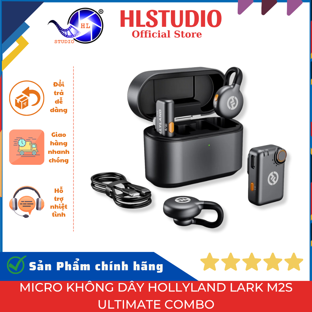 Micro Không Dây Hollyland Lark M2S Combo / Ultimate Combo HL Studio - 24Bit/48kHz - 1000Ft