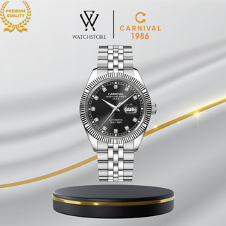  Đồng Hồ Cơ Nam Carnival 8131G-VT-D Màu Đen Mặt Kính Sapphire 41mm Đính Đá Dây Kim Loại Không Gỉ Chính Hãng 