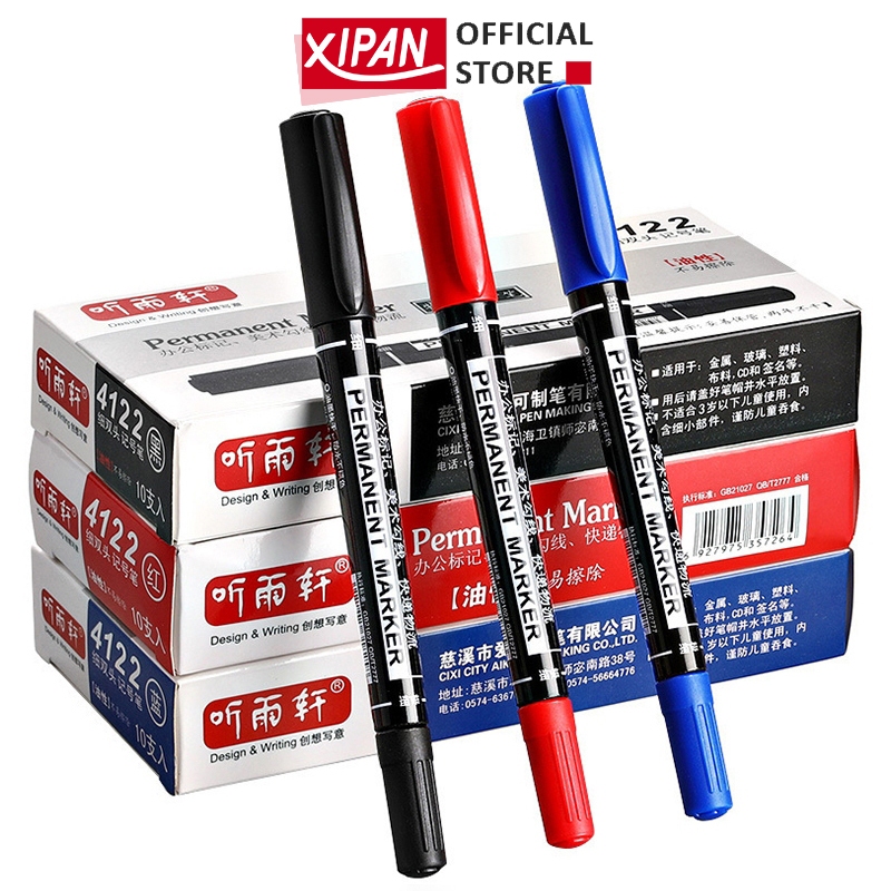 Xipan Bút Lông Đánh Dấu Hai Đầu Màu Đen/Đỏ/Xanh Bút lông dầu không xóa được Bút Marker 2 đầu kèm đi nét line bút viết