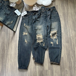  TIENSTYLE - Quần jean baggy nữ lưng chun rách gối phom lửng QC Baggy jean nữ bigsize 