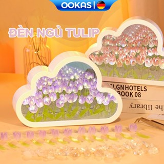 OOKAS Đèn ngủ LED hoa tulip, quà tặng gương sáng tạo DIY thủ công, quà tặng sinh nhật màu hồng lãng mạn