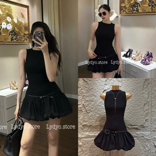 Váy đầm đen cổ yếm, chân váy boom bí khoét nách sát nách kèm đai lưng belt dây thiết kế đi biển đi tiệc, tiệc cưới, bar