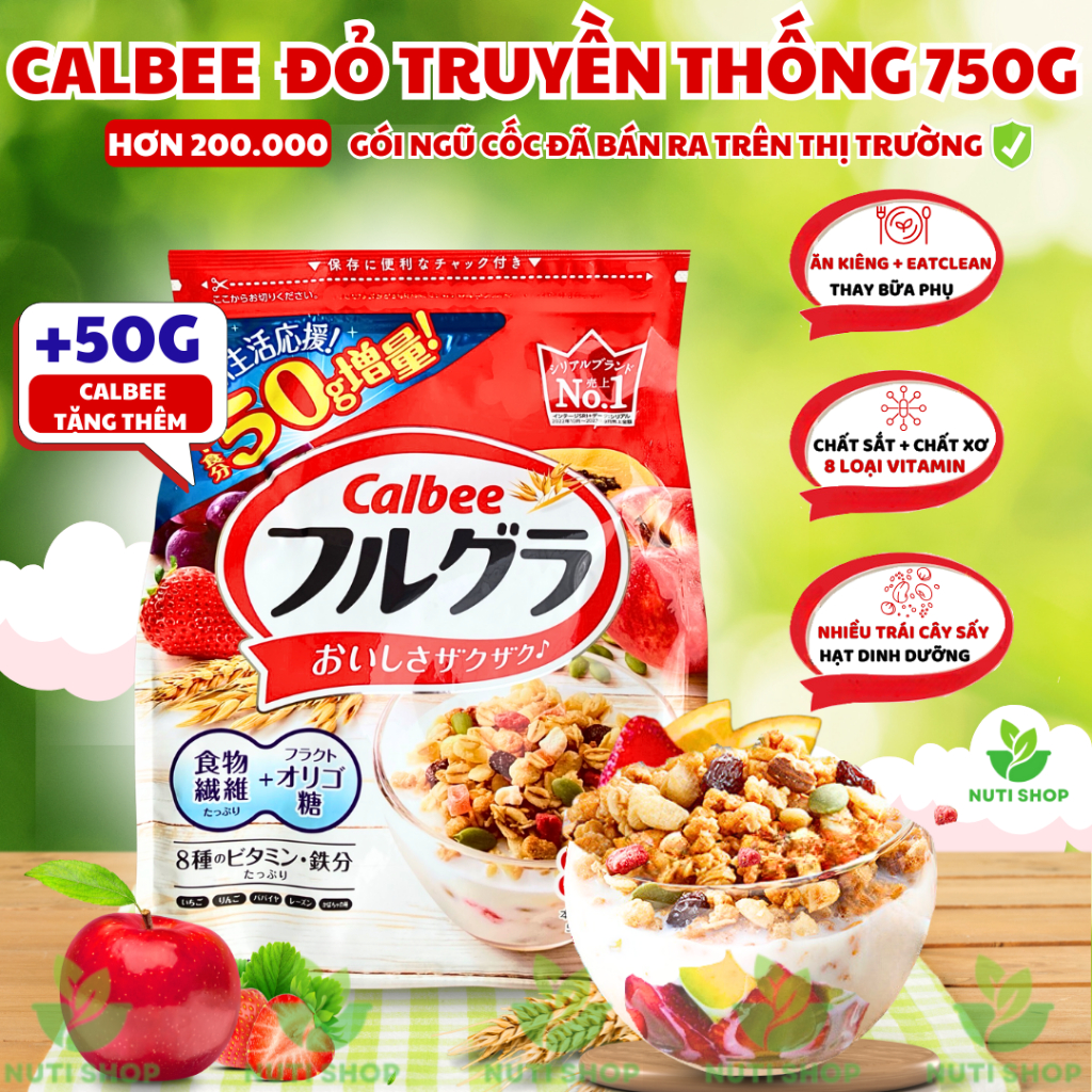 【LÔ MỚI VỀ】Ngũ cốc Calbee Đỏ 700G Nhật Bản Mix Sữa Chua Trái Cây Granola Ăn Sáng Eat Clean