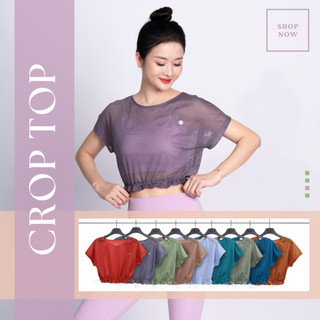 Áo Croptop Lưới Dây Rút Livan LV24N01F207 Mặc Ngoài Tập Gym Yoga Thoáng Khí Dễ Phối Bra Tôn Dáng Tự Nhiên 