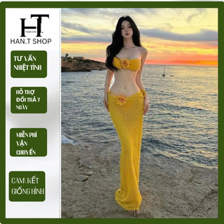  BKN 051 Đồ bơi đi biển set ba món VÁY LEN tay lửng bikini đính hoa thanh lịch sanh chảnh HAN.T SHOP 