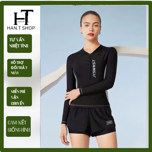 [Ms 065] Size M-L-XL Đồ Bơi COUPLE nam nữ đen tay dài  kín đáo, kiểu dáng thể thao phong cách hàn qu