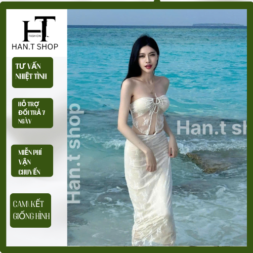 [BKN 062] Bikini đồ đi biển set REN HOA có mút phối váy đuôi cá dài nữ tính HAN.T SHOP