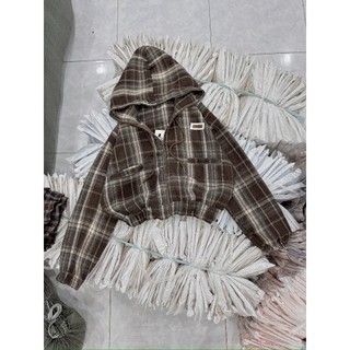 ÁO KHOÁC NỮ SỌC CARO CÓ TÚI TRONG CROPTOP TÔN DÁNG