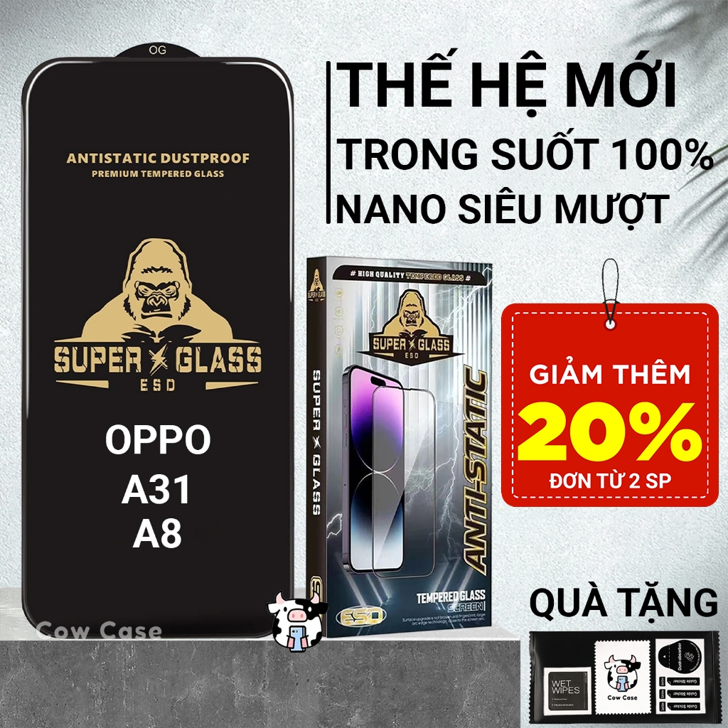 Cường lực Oppo A31, A8 Cowcase full màn | Miếng kính dán bảo vệ màn hình cho oppo