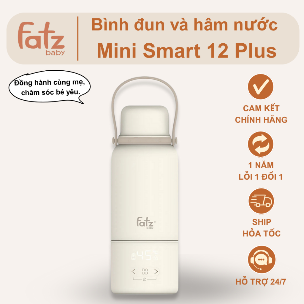 Bình đun và hâm nước pha sữa FATZBABY Mini Smart 12 Plus, Mini smart 16 plus | đun và giữ ấm cầm tay