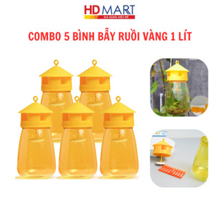 Combo 5 bình bẫy ruồi vàng GOSE 1L kèm mật dẫn dụ, hũ bẫy côn trùng hại hoa màu không độc hại