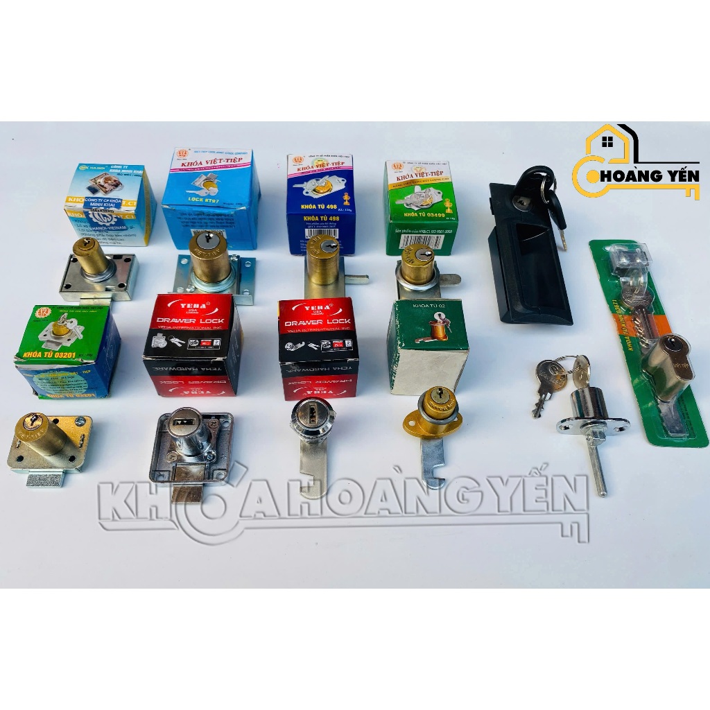 Khóa cửa kính lùa, Khóa tủ Việt Tiệp, Huy Hoàng, Minh Khai, YEHA, Khóa tủ Hòa Phát