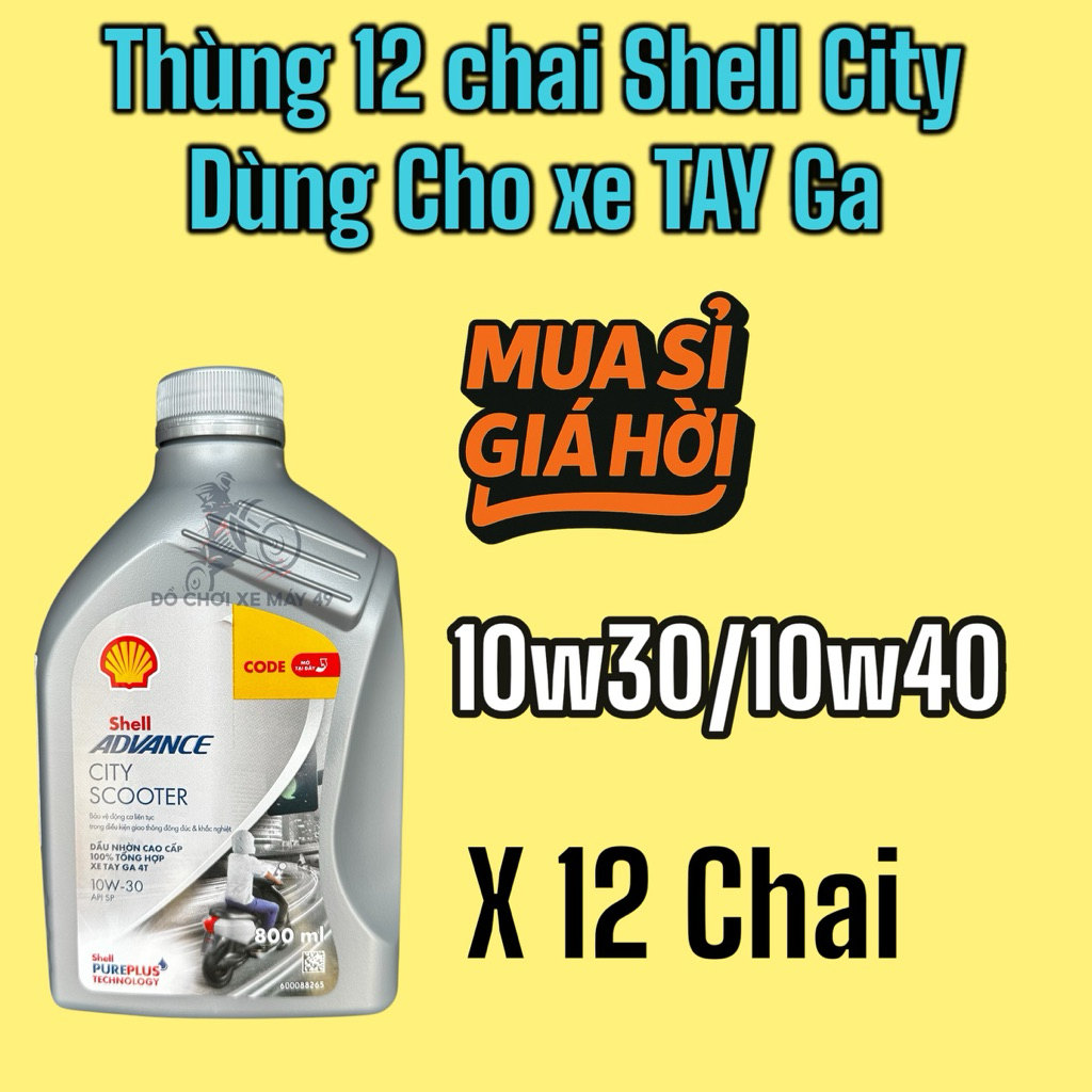 ( Sỉ thùng 12 chai ) Nhớt Shell advance city ( TAY GA ) mẫu mới 2025 10w30-10w40-800ml chính hãng >>
