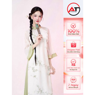  Áo dài cách tân áo dài tơ thêu hoa cúc viên 4 tà cao cấp size S - 3XL 