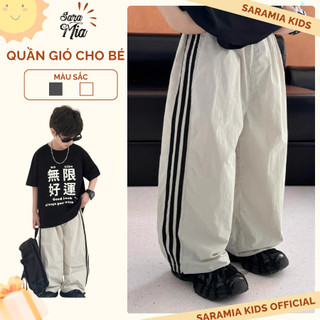  DT07-Quần gió unisex phối dọc SARAMIA KIDS quần jogger dây rút cho bé trai bé gái chất gió phối kẻ cao cấp 