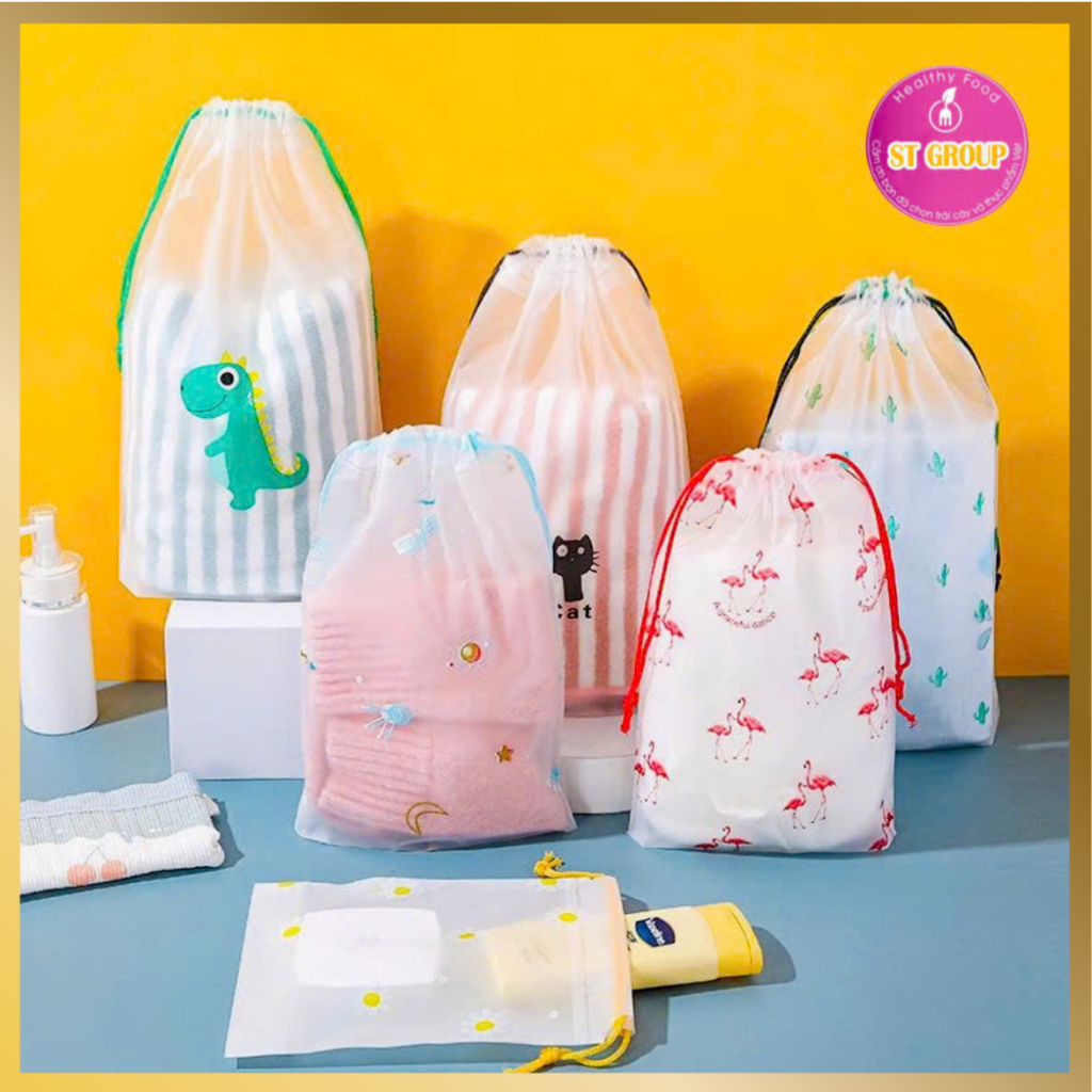 Set 10 Túi Dây Rút ST GROUP đựng quần áo giày dép mỹ phẩm đồ lót PE dai bền chống nước nhiều hình dễ thương tiện lợi