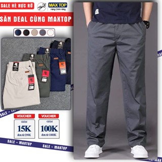 Quần kaki nam MAXTOP Cạp chun co giãn, dáng suông có dây rút, khóa kéo tiện lợi
