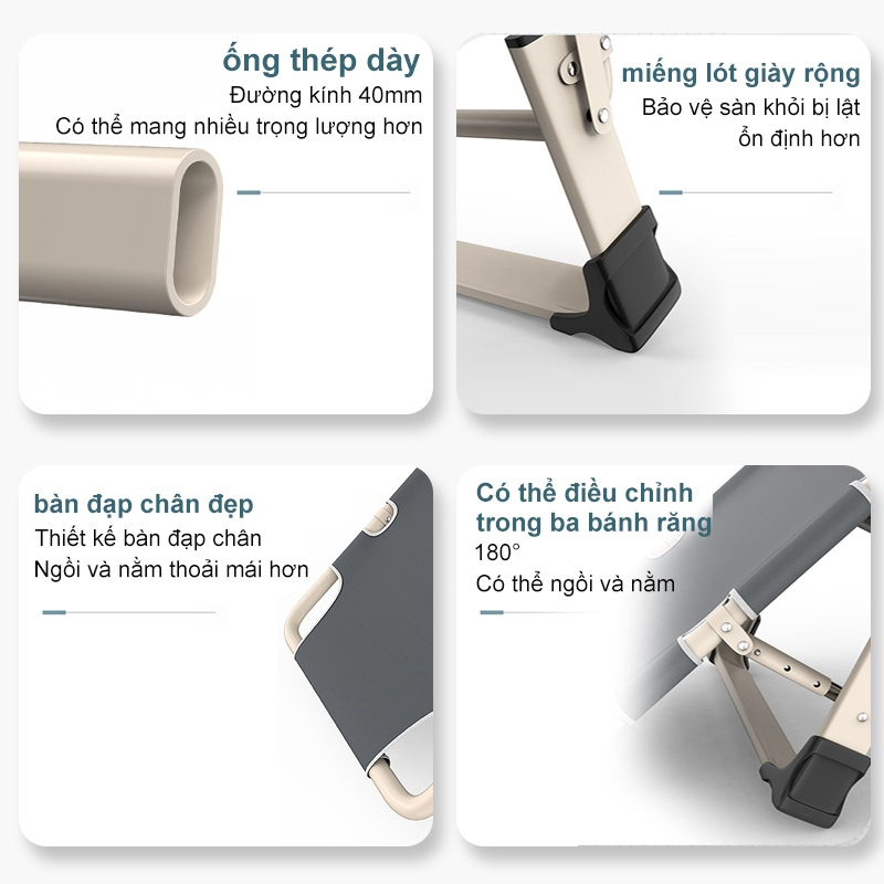 Ghế xếp thư giãn, Ghế lười gấp thành giường Gấp Gọn -Kèm nệm gối cao cấp -Nhôm chịu 400kg | BigBuy360 - bigbuy360.vn
