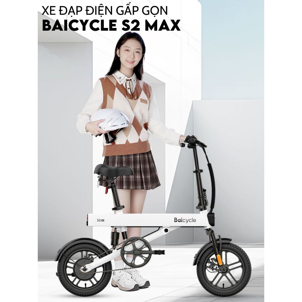Xe đạp điện gấp gọn Baicycle S2 MAX, động cơ DC không chổi than mạnh mẽ, 3 chế độ lái, quãng đường đ
