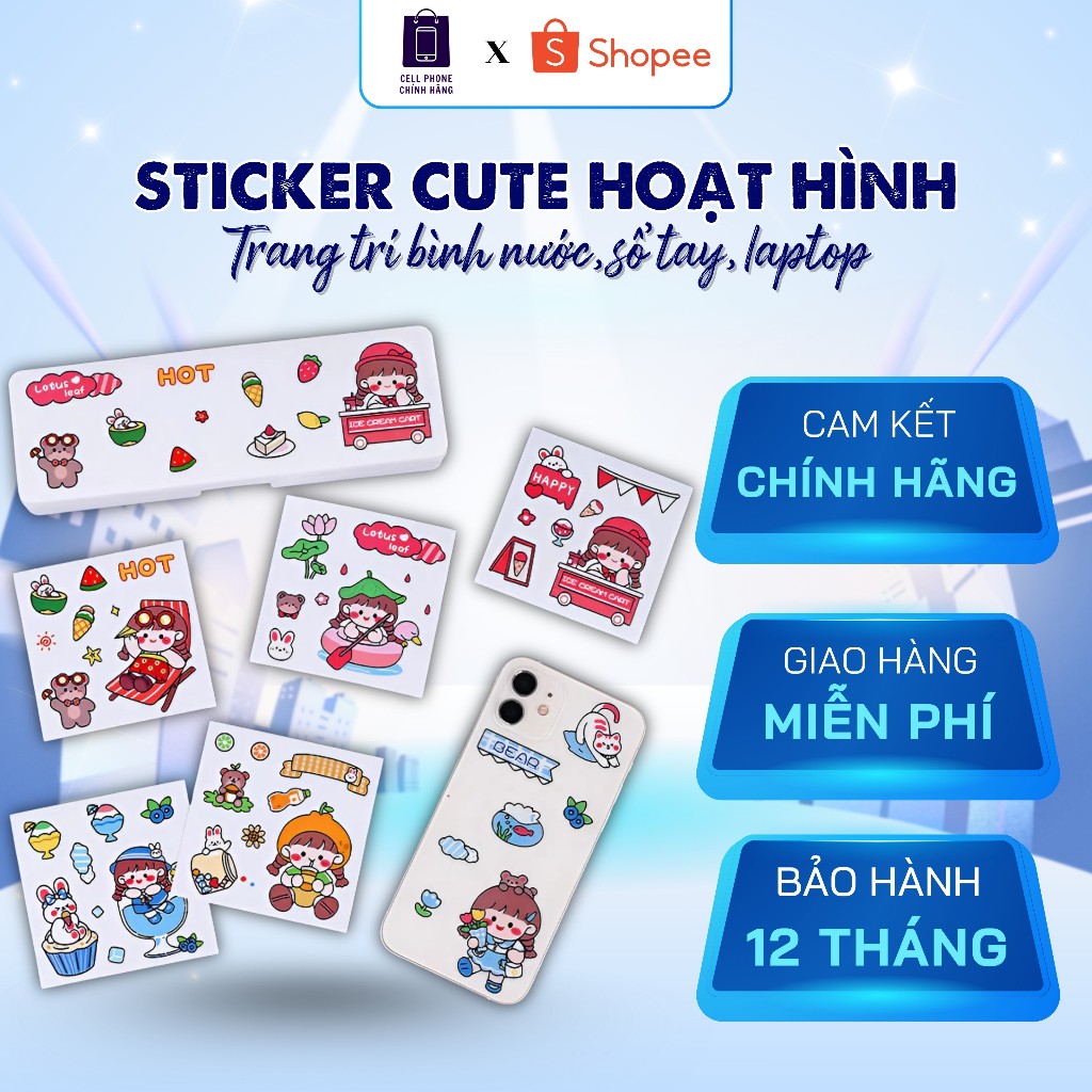 Sticker cute hoạt hình dễ thương, hình dán cute 1K trang trí bình nước sổ laptop hàn quốc giá rẻ STK