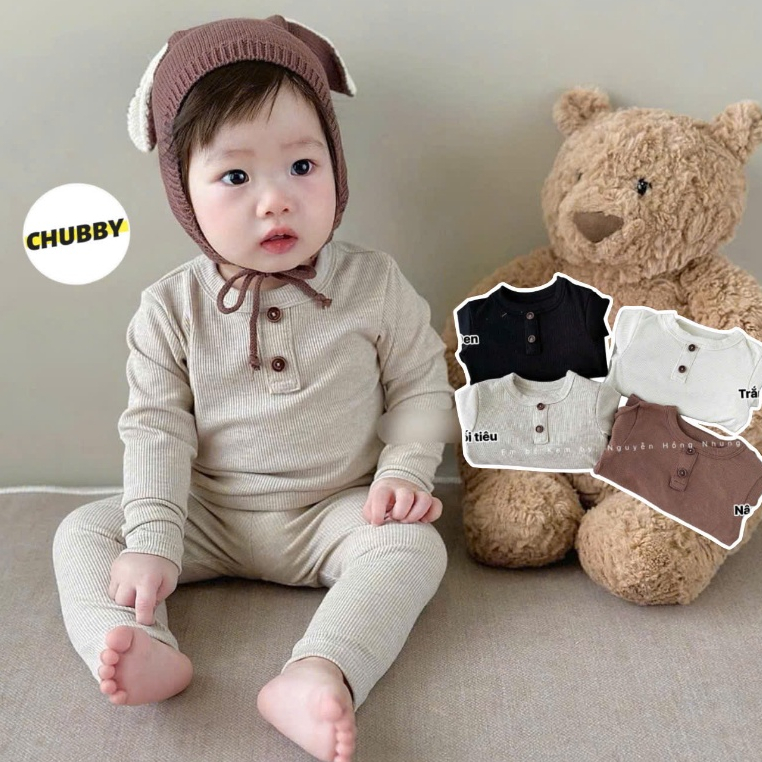Bộ Tăm Lạnh Dài Tay Cho Bé Chubby Store Chất Vải Mềm Mịn Màu Sắc Basic Cho Bé 7-24kg