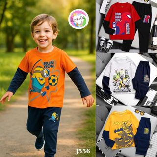 Set Bộ Cho Bé Trai Dài Tay Size 12-40kg Vải Thun Cotton 2 Chiều Thấm Hút Tốt Đồ Trẻ Em In Hình 3D Mềm Mại J556