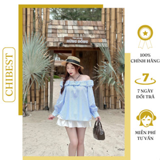 Set chân vay tầng áo sọc trễ vai CHIBEST HSA57