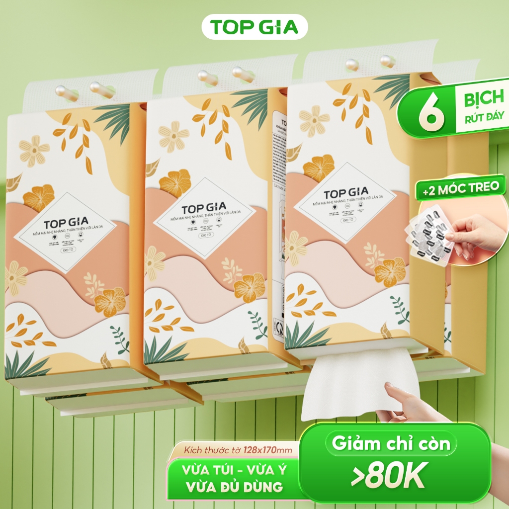 Giấy vệ sinh treo tường TopGia Tiểu Hạ thùng 6b, 12b làm từ bột giấy từ thiên nhiên, 1000 tờ 4 lớp