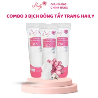 [100% COTTON] Combo 3 Bông Tẩy Trang HAILY Mềm Mịn Không Xơ Bông Cao Cấp 120 Miếng
