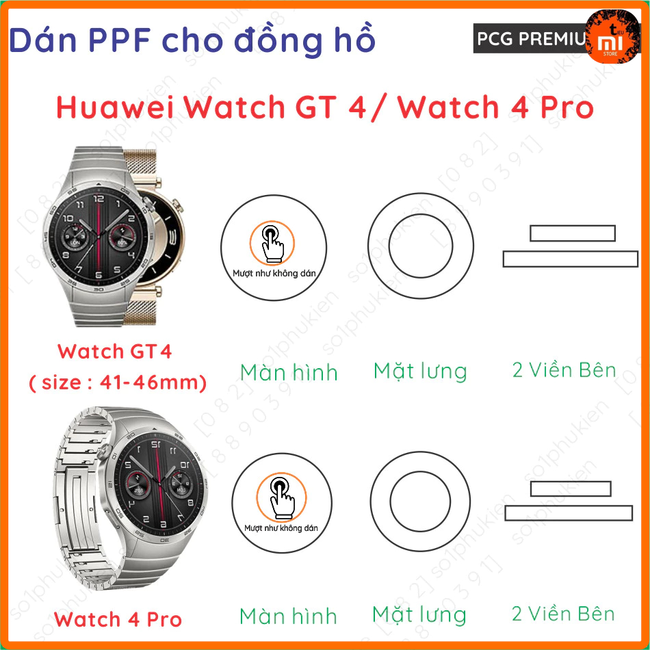 (Mua 1 tặng 1) Dán PPF đồng hồ Huawei GT 4 5 46mm, 41mm/ Watch 4 Pro loại trong, nhám dành cho màn hình, mặt đế, viền
