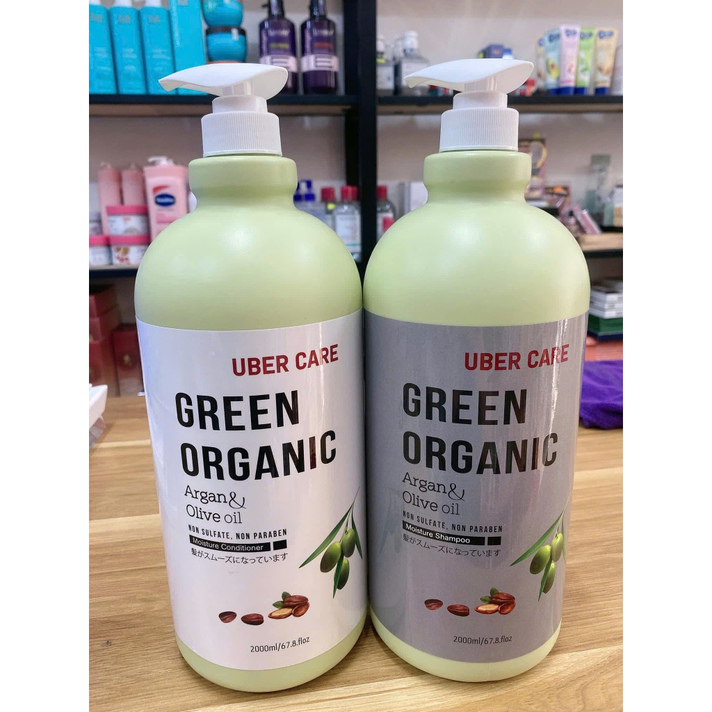 Cặp Dầu Gội Xả Uber Green Organic 2000ml. Phục Hồi Kiềm Dầu Giúp Tóc Suôn Mượt Chính Hãng