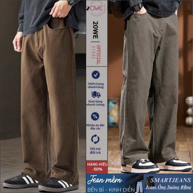 Quần jean Nam ống suông rộng SN01 Màu Nâu dáng baggy chất Demin dày dặn cao cấp 20WE style hàn quốc 2025 | BigBuy360 - bigbuy360.vn