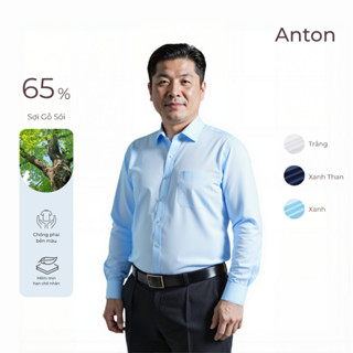  Áo Sơ Mi Nam Công Sở Trung Niên Anton Somianton Dài Tay Xanh Nhạt Trơn Vải Cotton Vạt Bầu Thấm Hút Mồ Hôi - ZA14 