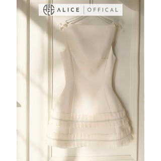  Váy Dự Tiệc Cao Cấp Chất Chéo Rubi Lót Lụa Alice Đầm Cổ Thuyền Đính Nơ Lưng Xếp Bèo 2 Tầng Dáng Váy Chữ A T126 