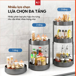 Kệ Đựng Gia Vị 3 Tầng Dạng Xoay 360 Độ Cho Nhà Bếp, Kệ Mỹ Phẩm, Kệ Đa Năng Thép Carbon Sơn Tĩnh Điện