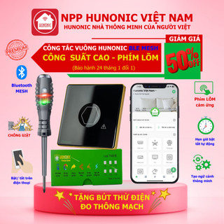 Công Tắc Công Suất Cao Chống Giật Hunonic Premium Phím Lõm Bluetooth Mesh Hình Vuông Viền Vàng