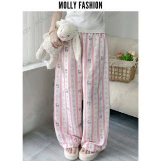 Quần dài nữ đũi xốp KITTY hoạt hình | Ống rộng thoáng mát quần ngủ mặc nhà Molly Fashion