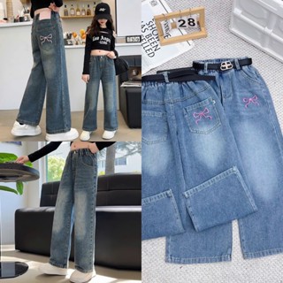 [B1604] Quần Jean Ống Suông Bé Gái 16 -50Kg Thêu Lơ Nhỏ  Quần Bò Ống Rộng Mềm Mại Beekids jeanshop1688