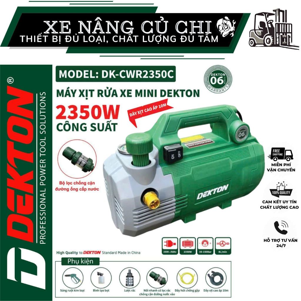 Máy rửa xe gia đình 2350W Dekton DK-CWR2350, motor lõi đồng, có chỉnh áp,  có chống giật