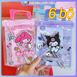 Bộ Dụng Cụ Học Tập 6 Món Plus Hộp Giấy Có Quai Xách Cute, Gồm 2Bút Chì + Thước kẻ + Tẩy + Gọt Bút Chì + Sổ Ghi Chép