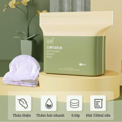Miếng Lót Thấm Sữa Wai KidAndMom Chống Tràn An Toàn Tiết Kiệm siêu thấm hút An Toàn Túi 100 Miếng