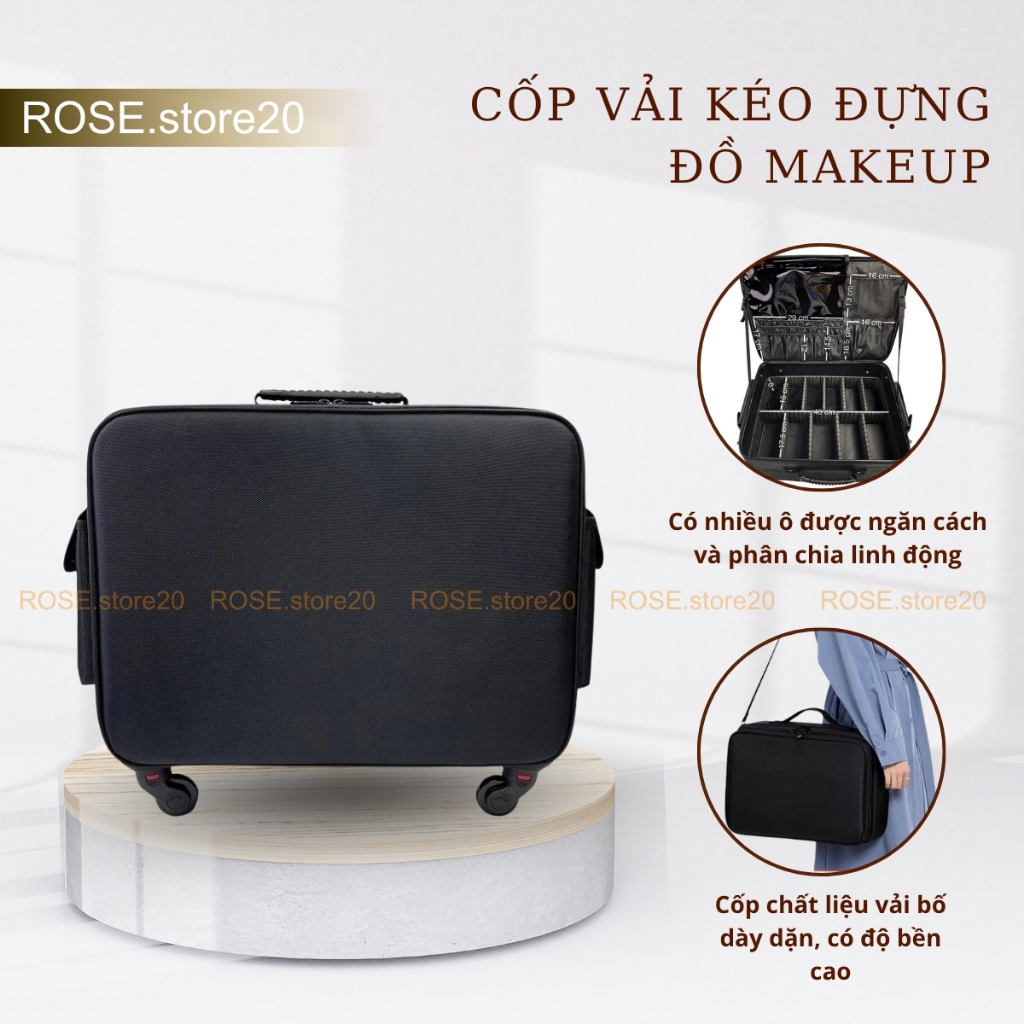 [ CHÍNH HÃNG ] Cốp vải kéo đựng đồ makeup chuyên nghiệp sz 48cm. Cốp vali mỹ phẩm Phù hợp các cốp xe